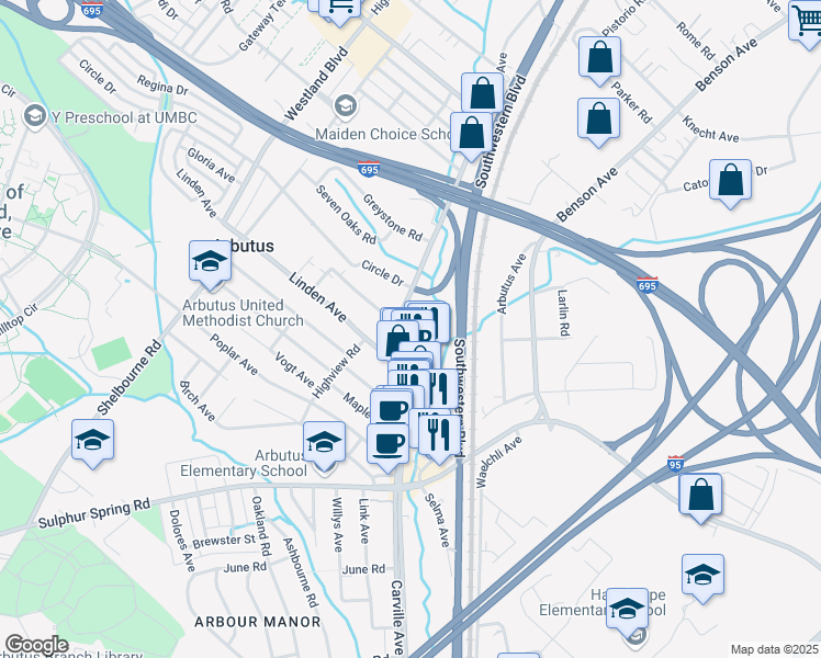 map of restaurants, bars, coffee shops, grocery stores, and more near 1300 North Avenue in Halethorpe
