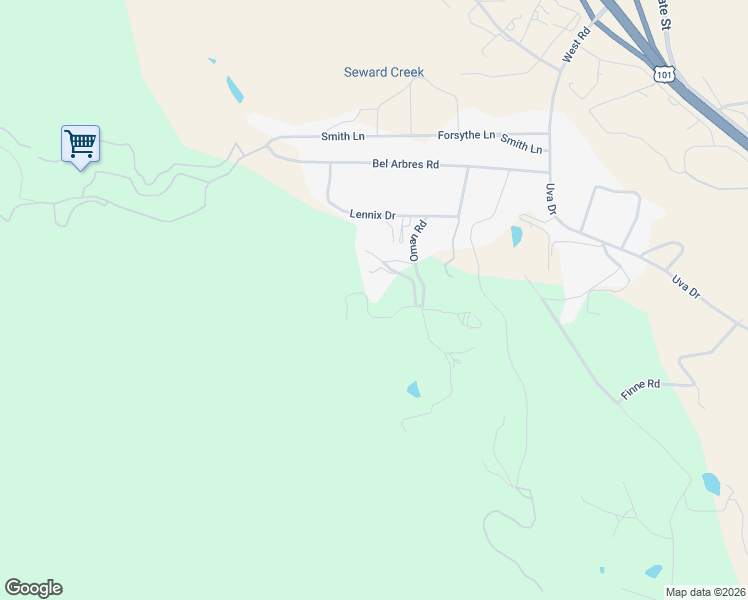map of restaurants, bars, coffee shops, grocery stores, and more near 704 Conrad Road in Redwood Valley