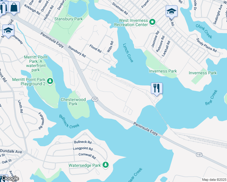 map of restaurants, bars, coffee shops, grocery stores, and more near 8445 Stansbury Lake Drive in Dundalk