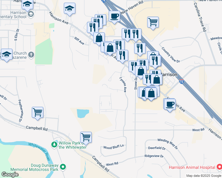 map of restaurants, bars, coffee shops, grocery stores, and more near 226 Lyness Avenue in Harrison