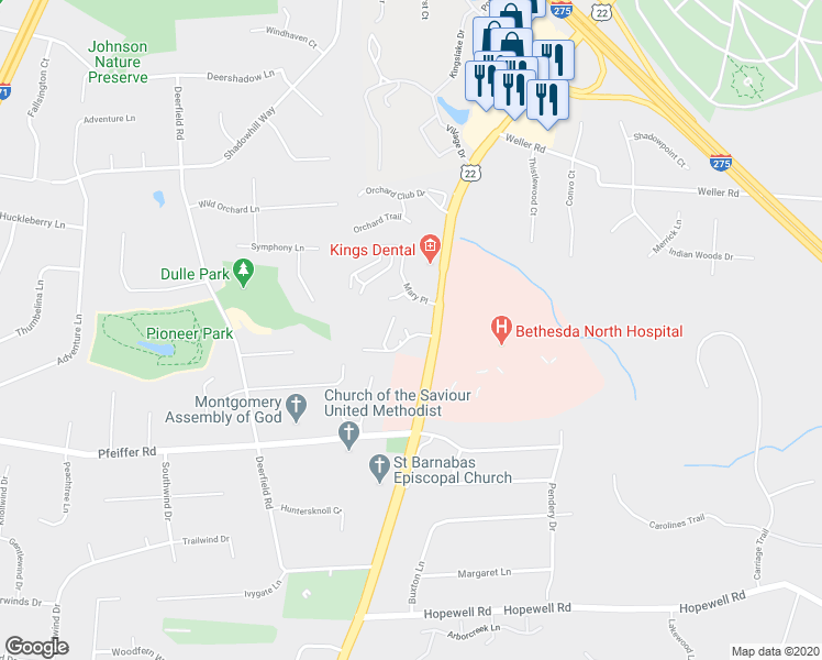 map of restaurants, bars, coffee shops, grocery stores, and more near 103 Shakerdale Road in Cincinnati