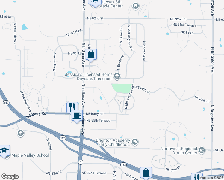 map of restaurants, bars, coffee shops, grocery stores, and more near 8702 North Cleveland Avenue in Kansas City