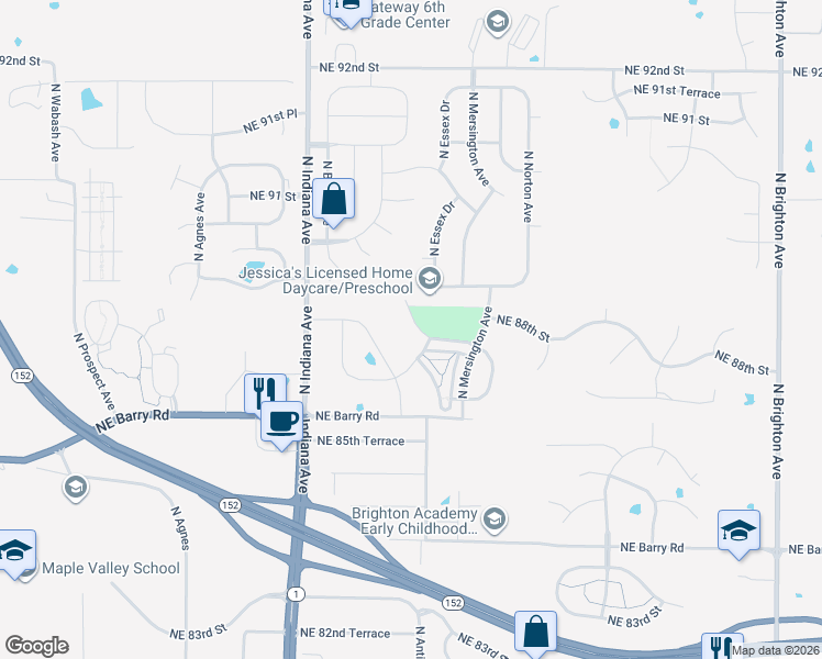 map of restaurants, bars, coffee shops, grocery stores, and more near 8702 North Cleveland Avenue in Kansas City