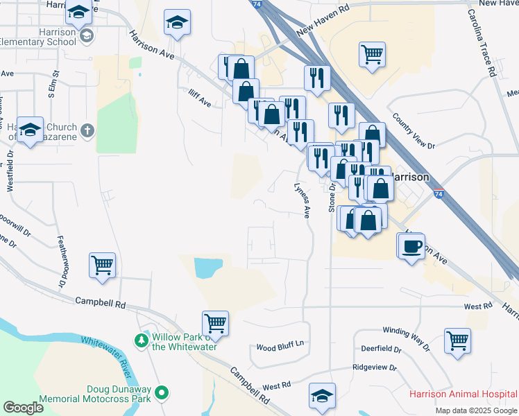 map of restaurants, bars, coffee shops, grocery stores, and more near 214 Lyness Avenue in Harrison