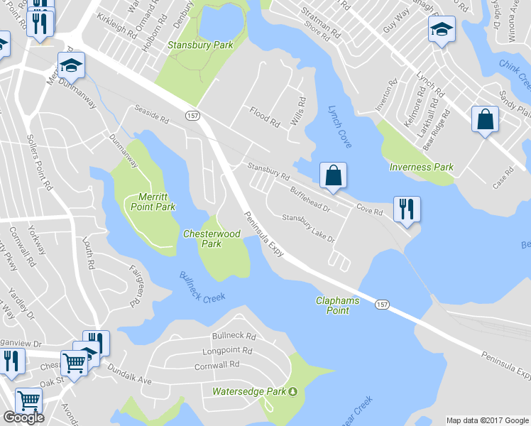 map of restaurants, bars, coffee shops, grocery stores, and more near 8406 Stansbury Lake Drive in Baltimore