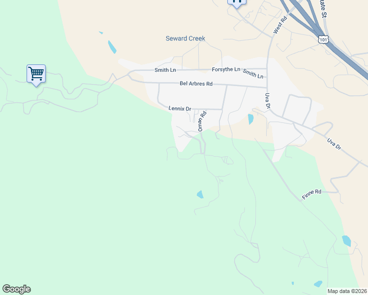 map of restaurants, bars, coffee shops, grocery stores, and more near 704 Conrad Road in Redwood Valley