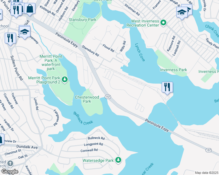 map of restaurants, bars, coffee shops, grocery stores, and more near 8406 Stansbury Lake Drive in Baltimore