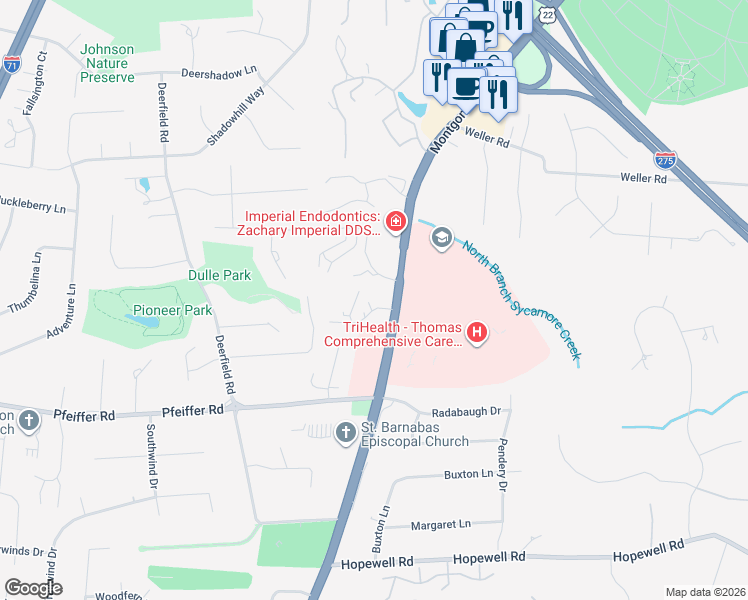 map of restaurants, bars, coffee shops, grocery stores, and more near 103 Shakerdale Road in Cincinnati