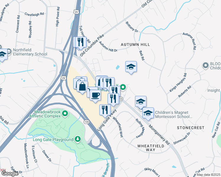 map of restaurants, bars, coffee shops, grocery stores, and more near 4510 Bathgate Court in Ellicott City