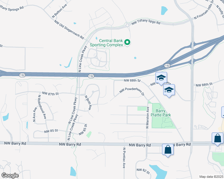map of restaurants, bars, coffee shops, grocery stores, and more near 8716 North Edison Avenue in Kansas City