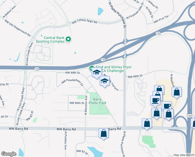 map of restaurants, bars, coffee shops, grocery stores, and more near 2001 Northwest 87th Terrace in Kansas City