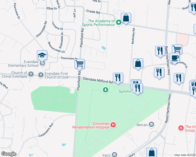 map of restaurants, bars, coffee shops, grocery stores, and more near 4218 Glendale Milford Road in Cincinnati