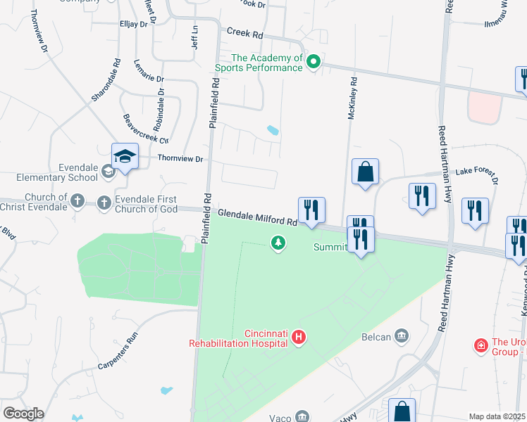 map of restaurants, bars, coffee shops, grocery stores, and more near 4218 Glendale Milford Road in Cincinnati