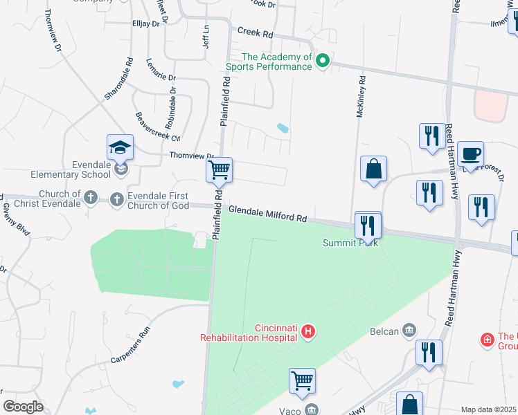 map of restaurants, bars, coffee shops, grocery stores, and more near 4224 Fox Hollow Drive in Cincinnati
