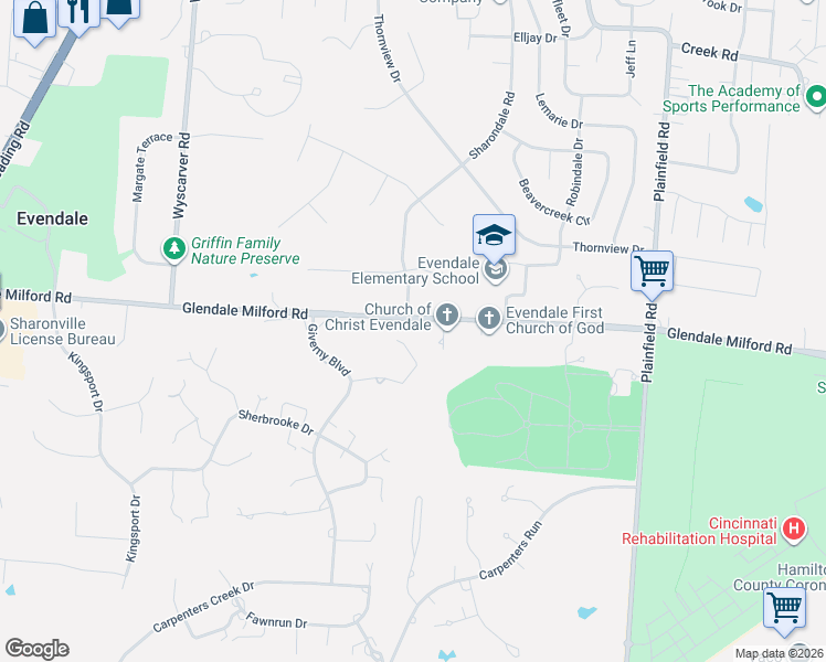 map of restaurants, bars, coffee shops, grocery stores, and more near 3766 Glendale Milford Road in Cincinnati