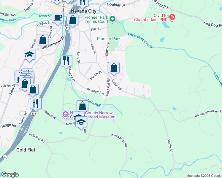 map of restaurants, bars, coffee shops, grocery stores, and more near 920 Gold Flat Road in Nevada City