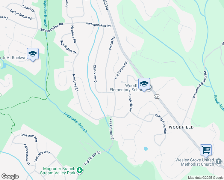 map of restaurants, bars, coffee shops, grocery stores, and more near 24200 Log House Rd in Gaithersburg