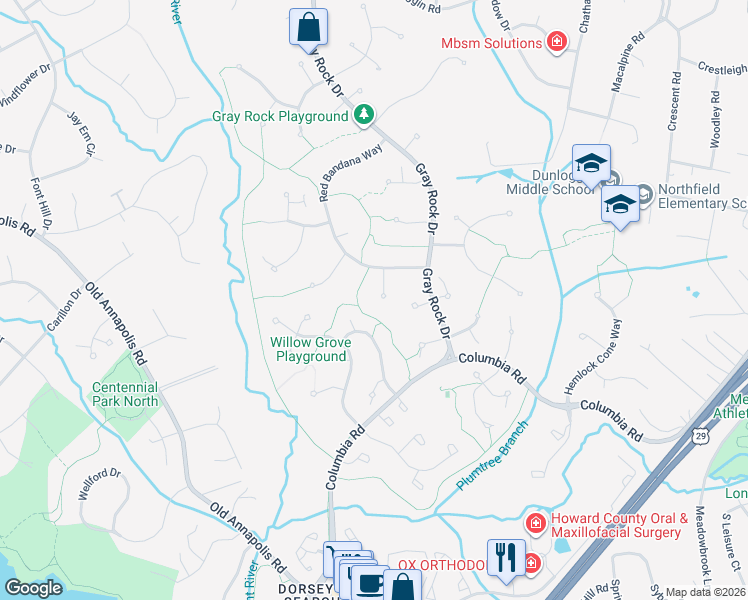 map of restaurants, bars, coffee shops, grocery stores, and more near 4280 Coattail Court in Ellicott City