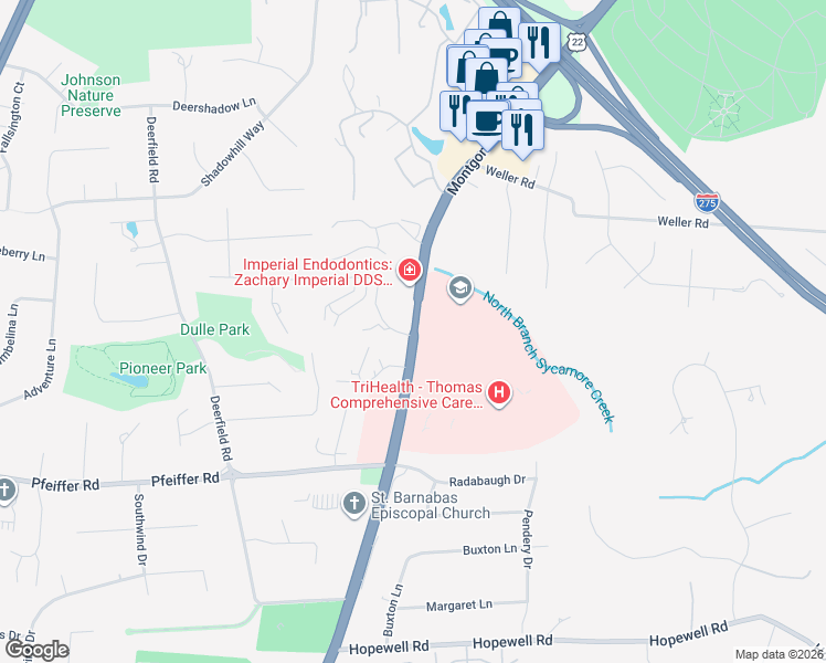 map of restaurants, bars, coffee shops, grocery stores, and more near 10550 Montgomery Road in Cincinnati
