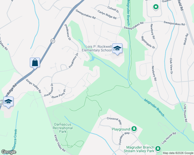 map of restaurants, bars, coffee shops, grocery stores, and more near 10512 Santa Anita Terrace in Damascus