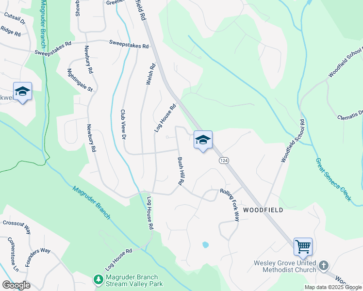 map of restaurants, bars, coffee shops, grocery stores, and more near 24201 Bush Hill Road in Gaithersburg