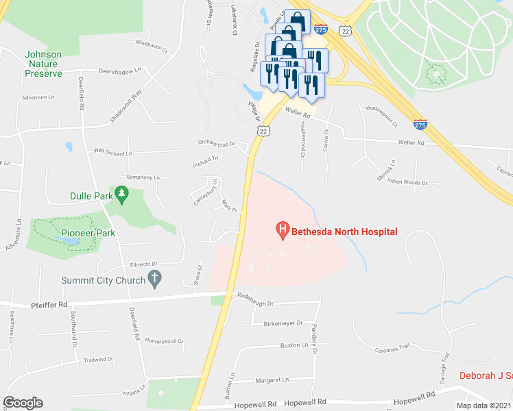 map of restaurants, bars, coffee shops, grocery stores, and more near 10550 Montgomery Road in Cincinnati