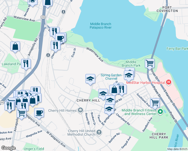 map of restaurants, bars, coffee shops, grocery stores, and more near 2302 Round Road in Baltimore