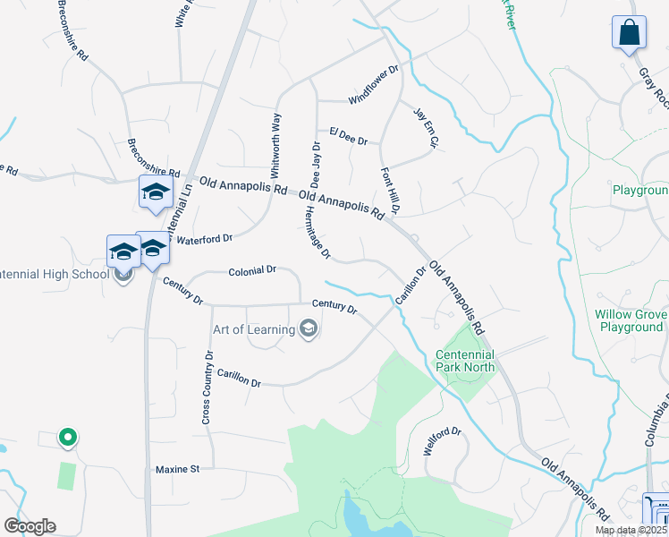 map of restaurants, bars, coffee shops, grocery stores, and more near 4240 Hermitage Drive in Ellicott City