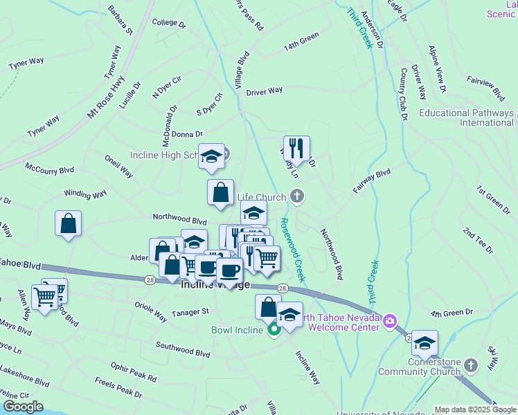 map of restaurants, bars, coffee shops, grocery stores, and more near 914 Northwood Boulevard in Incline Village