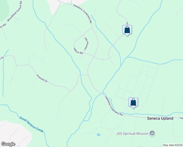 map of restaurants, bars, coffee shops, grocery stores, and more near 8223 Hawkins Creamery Road in Gaithersburg