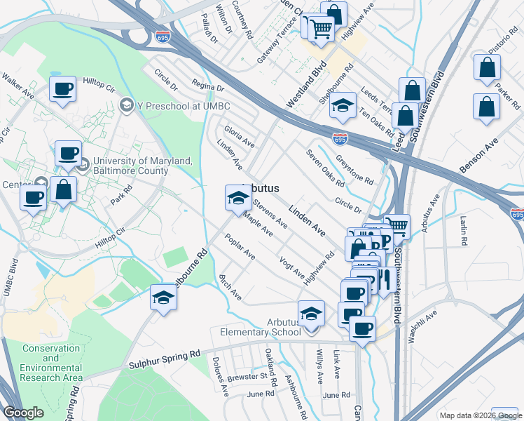 map of restaurants, bars, coffee shops, grocery stores, and more near 1213 Stevens Avenue in Halethorpe
