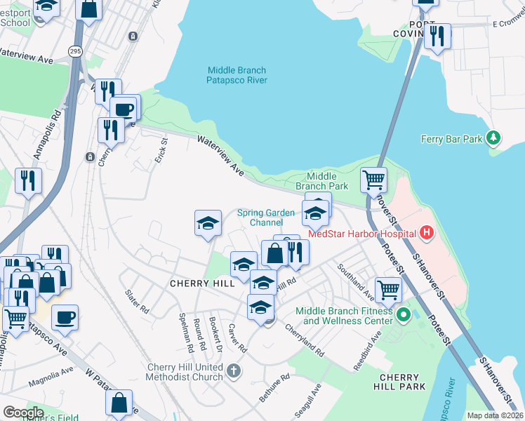 map of restaurants, bars, coffee shops, grocery stores, and more near 2395 Seamon Avenue in Baltimore
