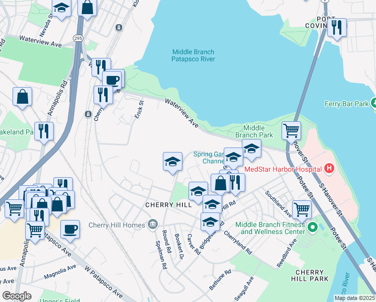 map of restaurants, bars, coffee shops, grocery stores, and more near 2226 Round Road in Baltimore