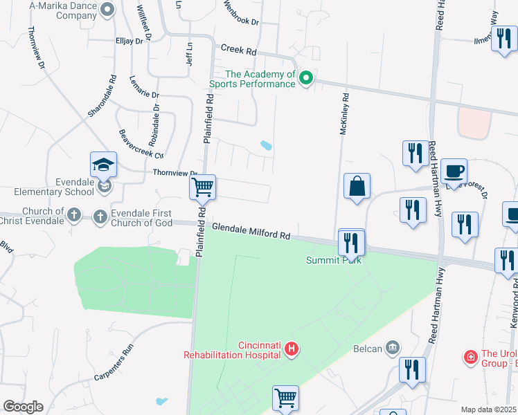 map of restaurants, bars, coffee shops, grocery stores, and more near 4224 Fox Hollow Drive in Cincinnati