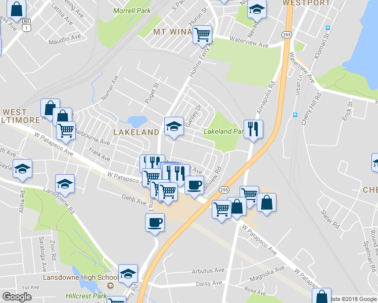map of restaurants, bars, coffee shops, grocery stores, and more near 2700 Wegworth Lane in Baltimore
