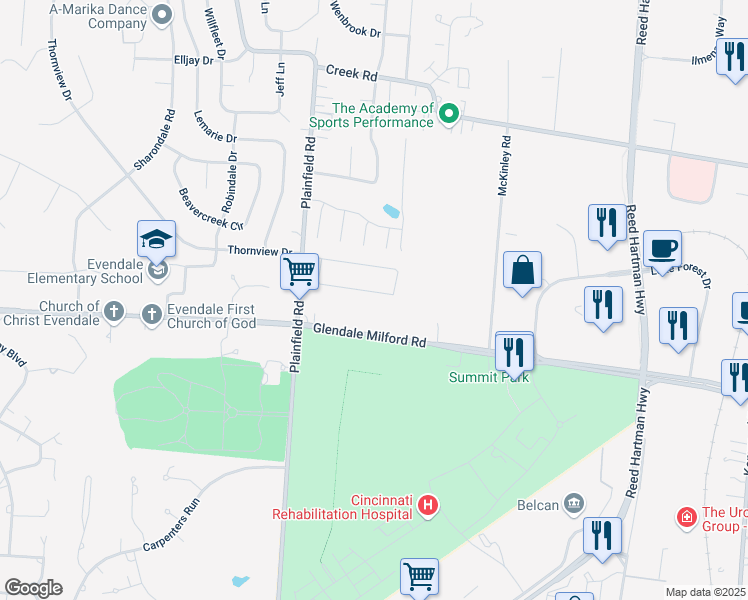 map of restaurants, bars, coffee shops, grocery stores, and more near 4224 Fox Hollow Drive in Cincinnati