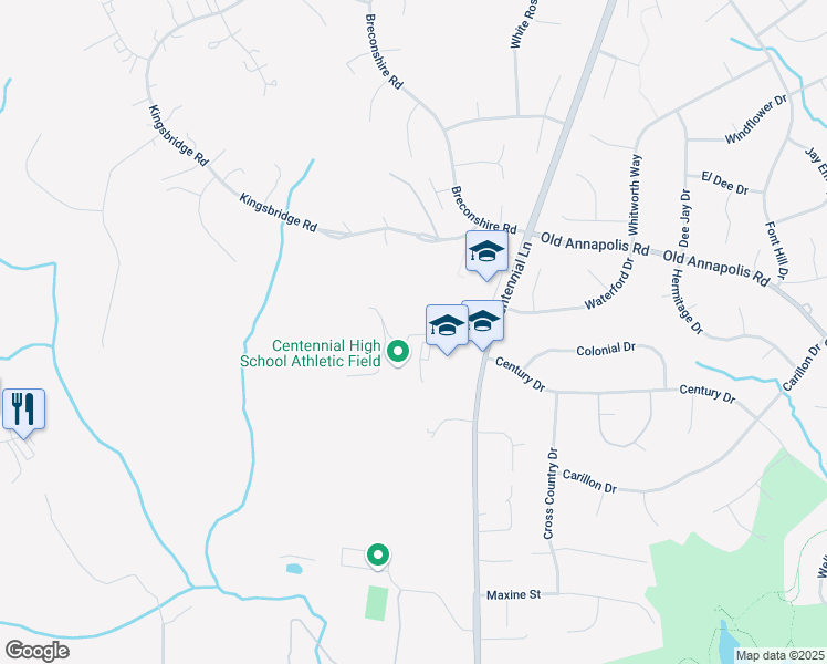 map of restaurants, bars, coffee shops, grocery stores, and more near 4262 Centennial Lane in Ellicott City