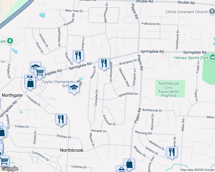 map of restaurants, bars, coffee shops, grocery stores, and more near 2865 Honesdale Court in Cincinnati