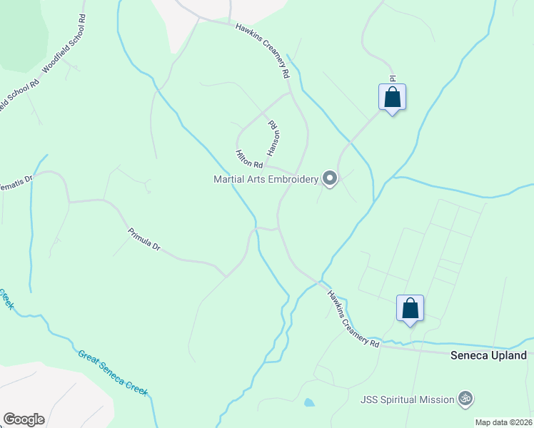map of restaurants, bars, coffee shops, grocery stores, and more near 8214 Hawkins Creamery Road in Gaithersburg