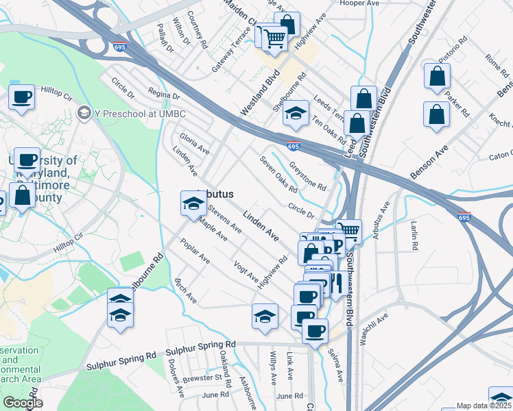 map of restaurants, bars, coffee shops, grocery stores, and more near 5205 Carroll Place in Halethorpe