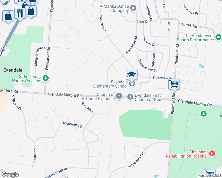 map of restaurants, bars, coffee shops, grocery stores, and more near 3766 Glendale Milford Road in Cincinnati