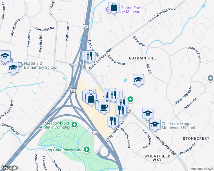map of restaurants, bars, coffee shops, grocery stores, and more near 8801 Bosley Road in Ellicott City
