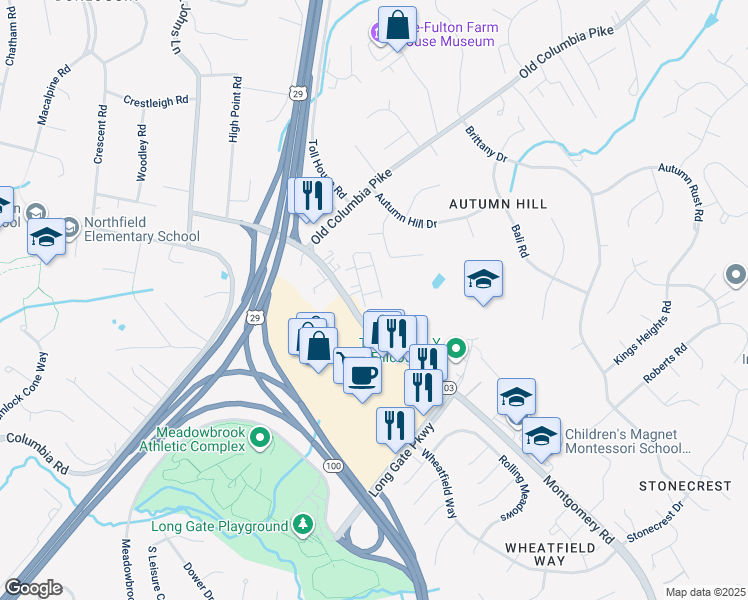 map of restaurants, bars, coffee shops, grocery stores, and more near 8801 Bosley Road in Ellicott City