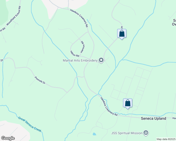 map of restaurants, bars, coffee shops, grocery stores, and more near 8225 Hawkins Creamery Road in Gaithersburg