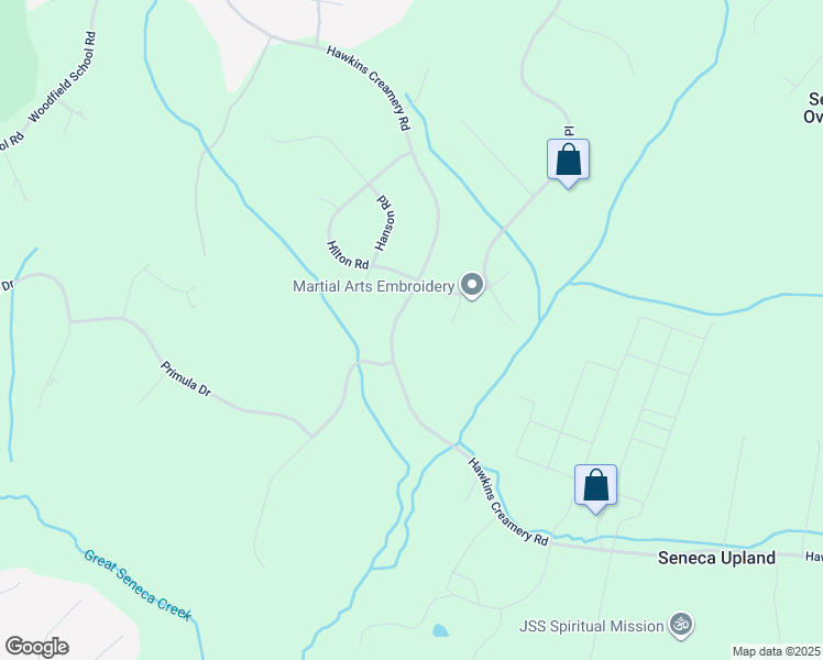 map of restaurants, bars, coffee shops, grocery stores, and more near 8225 Hawkins Creamery Road in Gaithersburg