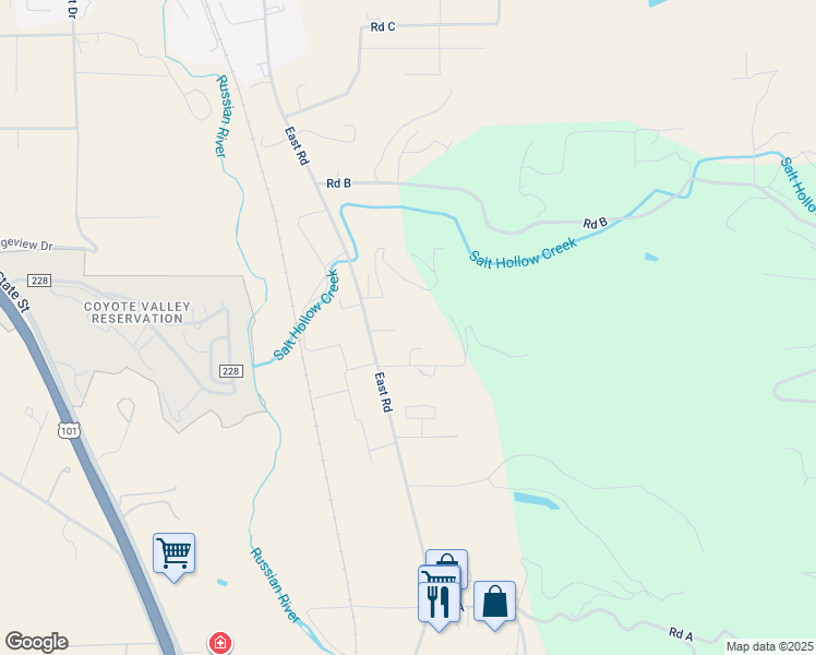 map of restaurants, bars, coffee shops, grocery stores, and more near 930 Lone Pine Drive in Redwood Valley