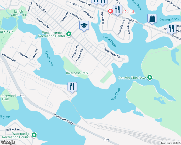 map of restaurants, bars, coffee shops, grocery stores, and more near 8499 Lynch Road in Dundalk