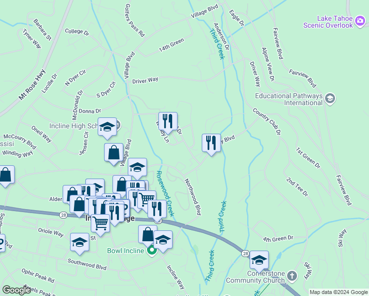 map of restaurants, bars, coffee shops, grocery stores, and more near 938 Harold Drive in Incline Village