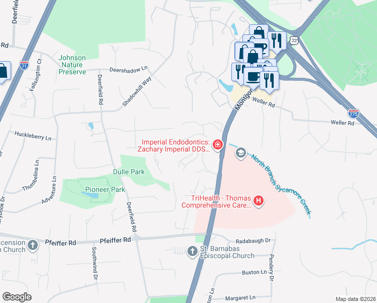 map of restaurants, bars, coffee shops, grocery stores, and more near 9811 Orchard Trail in Montgomery