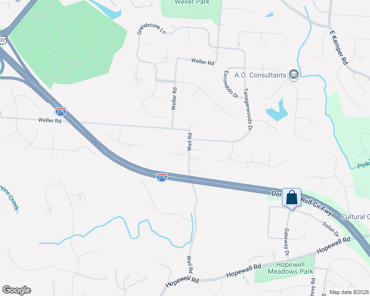 map of restaurants, bars, coffee shops, grocery stores, and more near 10642 Weil Road in Cincinnati